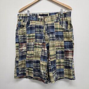 Phat Farm Mens Size 34 Cotton Madras Patchwork Plaid Shorts 10" Inseam Y2K